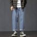 Large Size Jeans Men's 9 Points Summer Loose Fat Straight Pants Simple Elastic Waist Nine Points Denim Dad Pants Men_mkmklike.com