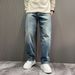 Men's Retro Blue Straight Leg Jeans - Classic Loose Fit Denim Pants For Casual Streetwear_mkmklike.com