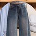 Stylish High-Waisted Flared Jeans For Women – Blue Distressed Denim With Rhinestone Embellishments, Comfortable Cotton Blend (S-2xl)_mkmklike.com