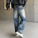Vintage Distressed Men's Relaxed Fit Wide Leg Jeans | High Street Style | Handmade Ripped Details | Comfortable Cotton Denim_mkmklike.com
