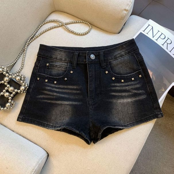 Black Tangerine High-Waisted Denim Shorts for Women Petite Sexy Tight A-Line Casual Hot Pants Spring/Summer Style_mkmklike.com