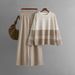 Women's Clothing striped knitted two piece round neck sweater loose casual fashion suit_mkmklike.com