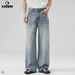 Unisex Classic Washed Blue Jeans – Vintage Straight-Leg Denim With Cat Whisker Details, A-Line Cut For Height Elongation, Everyday Essential_mkmklike.com