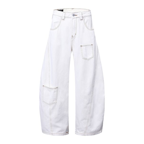Loose Wide-Leg Scimitar Jeans With Unique Design, Irregular Patchwork, Stitched Topstitching, Cargo Long Pants, Trendy_mkmklike.com