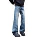 American Retro Lightning Crack Jeans Men's Washed Old Vibe High Street Trendy Brand Casual Wide-leg Straight Pants_mkmklike.com