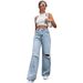 Trendy Girl Closet In Stock-10193#European And American Cross-Border Denim Women's Hot Sale Casual Fashion Ripped Pants_mkmklike.com