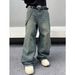 Men's Retro Washed Wide Leg Jeans American Street Style Trendy High End Distressed Loose Fit Cross Border Chain Link Trousers_mkmklike.com