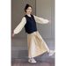 Chicco Autumn Winter Korean Style Simple Outfit Set Denim Cardigan Vest + White Long Sleeve Hollow Shirt Skirt_mkmklike.com