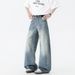 Streetwear Fleece-Lined Jeans – Washed Cleanfit Bamboo Texture Relaxed Trousers (Men's Winter Straight-Leg Denim With Curved Hem)_mkmklike.com
