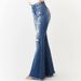 2025 European And American Cross-Border Autumn Winter Women's Ripped Mid-Waist Slim Fit Stretch Retro Flared_mkmklike.com