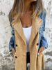 Women’s Loose-Fit Denim Jacket – Lapel Long Sleeve Mid-Length Coat With Splicing Design (S-5XL, Black/Navy Blue)_mkmklike.com