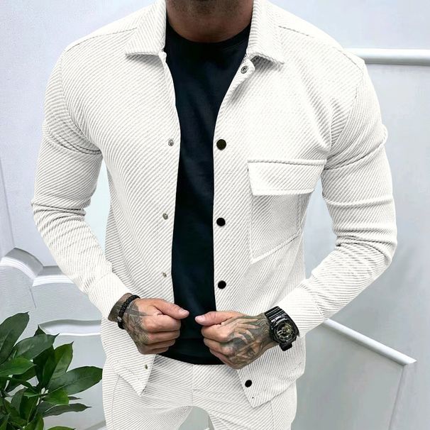 Cross-Border Autumn Casual Heavy Twill Lapel Long Sleeve Top European And American Single-Breasted Solid Color Slim_mkmklike.com