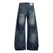 Paint Splatter Washed Denim Pants Men's High Street Trend Niche Casual Distressed Loose Wide-Leg Trousers_mkmklike.com