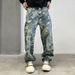 Men's Clothing Jacquard jeans fashion new casual street denim loose straight pants men high street fashion all match trousers men_mkmklike.com