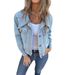 Women's Cropped Denim Jacket – Lightweight, Button-Up Collar, Stylish Pockets For Spring & Summer_mkmklike.com
