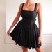 Women's Solid Color Backless Strap Bow Suspender Dress_mkmklike.com