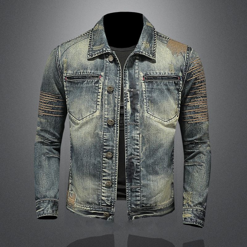 Men's Clothing Long Sleeved Lapel Cardigan Denim Jacket For Boys Niche Design Trendy Cool Personality_mkmklike.com
