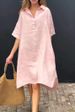 Women's New Cotton and Linen Pure Color Casual Lapel Button Long Dress _mkmklike.com