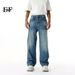 EF JEANS | 2025 Spring New American High Street Lightning Ripple Cat Shave Washed Blue Straight Jeans_mkmklike.com
