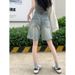 Women's Retro Washed Straight Leg Denim Shorts High Waisted Slimming Loose Fitting Distressed mid Length Capri Pants Summer Thin Wide Leg_mkmklike.com