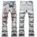 Blue Retro High Street Stretch Jeans for Youth Cross Border Trade Style Flared Studded Embroidered Trendy 8296_mkmklike.com