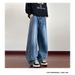 "Men's Vintage Blue American Loose Fit Jeans – High Street Washed & Distressed Straight Leg Pants For Casual & Streetwear"_mkmklike.com