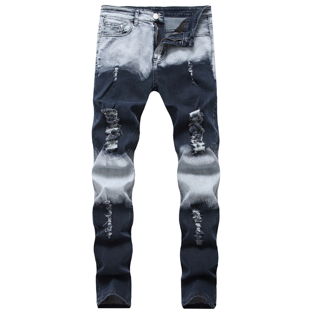 Men's Slim Fit Ripped Jeans - Stretch Denim Pants With Distressed Details, Straight Leg & Mid Rise For Casual Wear (Blue Grey, Sizes 28-40)_mkmklike.com