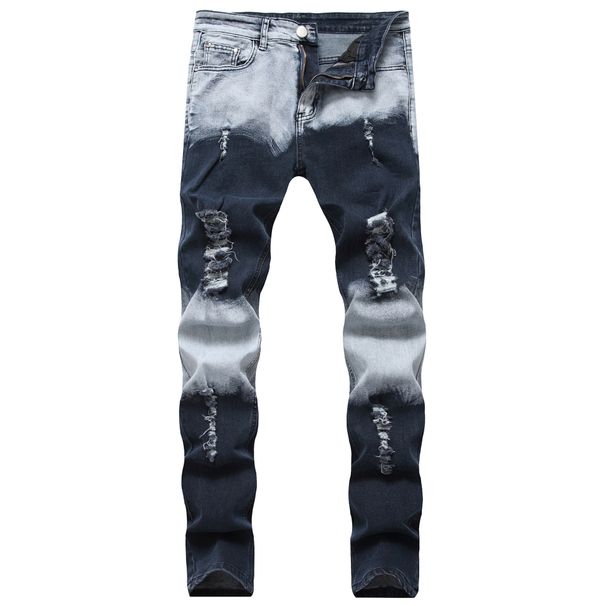 Men's Slim Fit Ripped Jeans - Stretch Denim Pants With Distressed Details, Straight Leg & Mid Rise For Casual Wear (Blue Grey, Sizes 28-40)_mkmklike.com