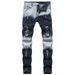 Men's Slim Fit Ripped Jeans - Stretch Denim Pants With Distressed Details, Straight Leg & Mid Rise For Casual Wear (Blue Grey, Sizes 28-40)_mkmklike.com