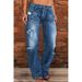 Women's Clothing Denim Trousers Mid Waist Ripped Casual Straight Leg Trousers_mkmklike.com