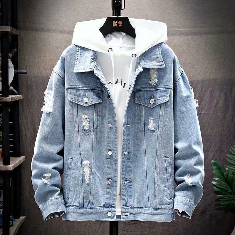 Loom Spring Autumn Large Size Denim Men's Loose Workwear Jacket Korean Style Trendy Brand Handsome European And American_mkmklike.com