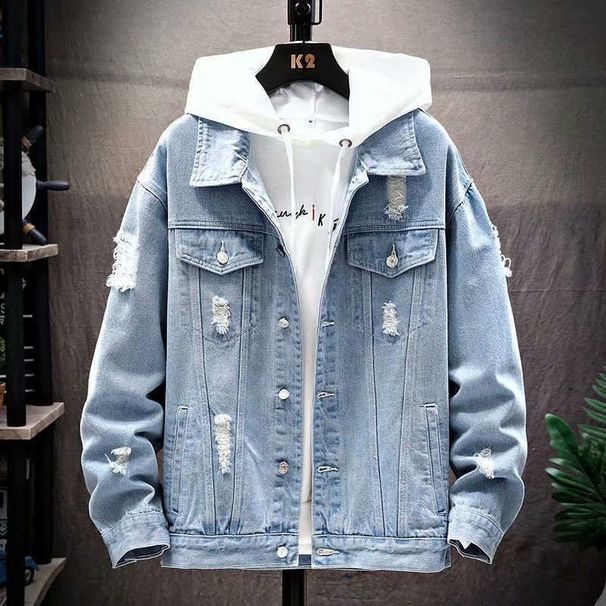 Loom Spring Autumn Large Size Denim Men's Loose Workwear Jacket Korean Style Trendy Brand Handsome European And American_mkmklike.com