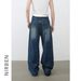 Men's Clothing Nirben Denim | American Ripped Jeans Men's High Street Retro Vibe Loose Trendy Straight Wide Leg Trousers_mkmklike.com