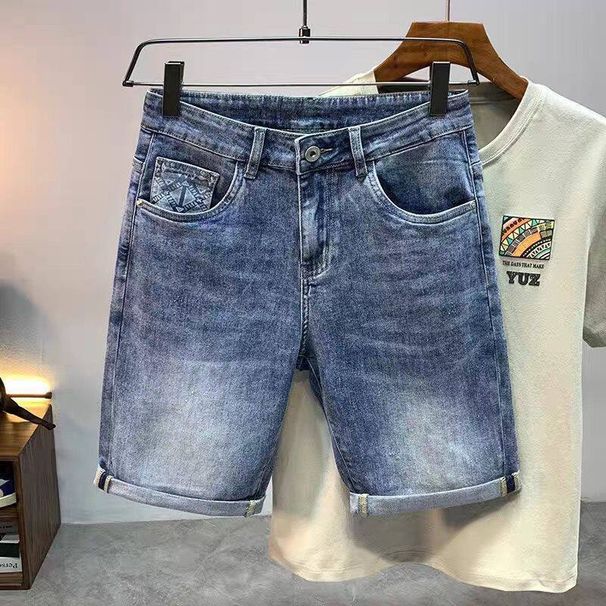 Men's Washed Denim Shorts Trendy Casual Style Thin Loose Five Point Mid Length Pants Stretchy Summer Wear_mkmklike.com