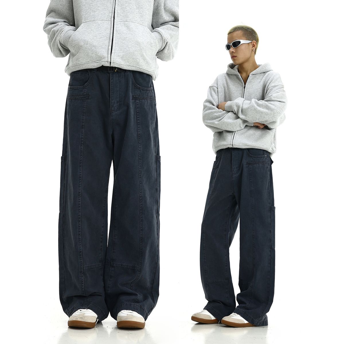 Unisex Vintage Washed Cargo Pants - High Street Retro Straight Leg Loose Fit Workwear Pants For Men & Women_mkmklike.com