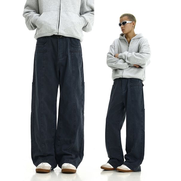 Unisex Vintage Washed Cargo Pants - High Street Retro Straight Leg Loose Fit Workwear Pants For Men & Women_mkmklike.com