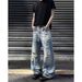 Men's Slim Fit Ripped Jeans Edgy Style American High Street Design Slightly Flared Trendy Brand Versatile Straight Leg Pants_mkmklike.com