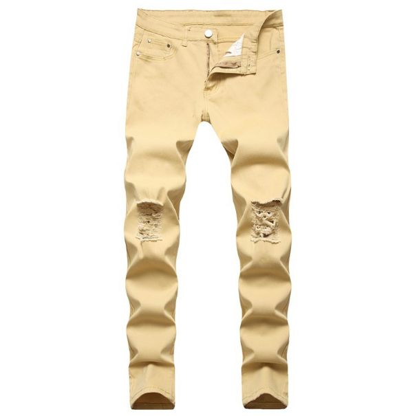 Men's Clothing Men's Slim Fit Ripped Jeans Summer Casual Elastic Knee Hole Five Color Trendy Pants For Formal & Casual_mkmklike.com