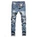 Cross-border Men's Clothing European And American Men's Button-ripped Jeans Slim-fitting Trousers Retro Light Blue Men's Straight Pants Nostalgic_mkmklike.com