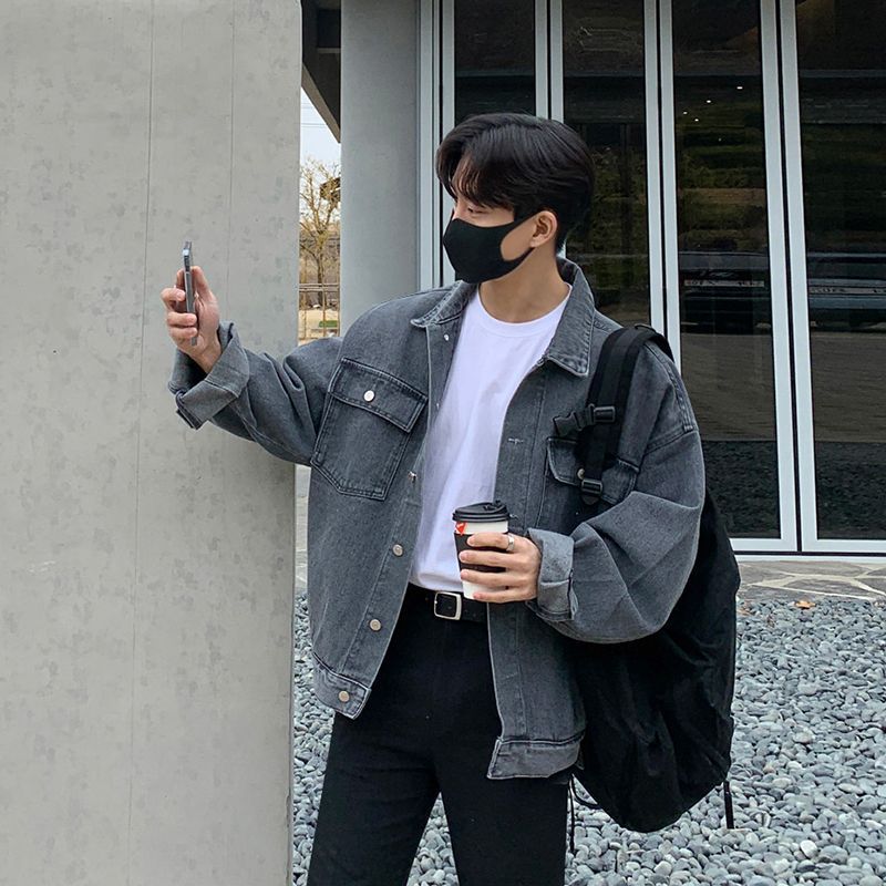 Northfold MYQ Denim Men Spring Autumn Korean Style Trendy Cool Loose Versatile Turn-Down Collar Workwear Jacket Top_mkmklike.com