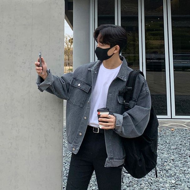 Northfold MYQ Denim Men Spring Autumn Korean Style Trendy Cool Loose Versatile Turn-Down Collar Workwear Jacket Top_mkmklike.com