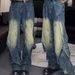 Men's Retro Deconstructed Patchwork Denim Jeans Straight Leg Wide Leg Trousers Heavy Duty Distressed Washed American High Street Style_mkmklike.com