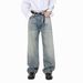 MTLCLOTHES Menswear | Vintage Washed Light Distressed Stylish Straight Wide Leg Jeans With Whiskers Versatile_mkmklike.com