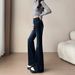 Stretch Flared Jeans For Women - High Waist Bootcut Denim Pants, Slim Fit Vintage Washed Dark Blue, Trendy 70s Retro Style (Ankle/Full/Extra Long)_mkmklike.com