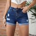 K New Perforated Women's Denim Shorts With Elastic Rolled Edges_mkmklike.com