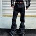 Men's And Women's Dark Style Slim Fit Slightly Flared Jeans Brushed Wax Coating Floor Length American High Street Fashion_mkmklike.com