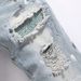 AM Foreign Trade High Street Blue Skinny Jeans for Youth Ripped Stretch Painted Appliqué Cross Border 8809_mkmklike.com