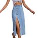 Women's Clothing Style Denim Skirt Hot Sale New Cross Border Washed Split Denim Skirt Multi Button Denim Skirt_mkmklike.com