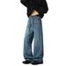 Vintage High-Waisted Distressed Jeans – Retro Wide Leg Denim Pants With Studded Details_mkmklike.com