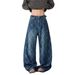 Unisex Vintage Indigo Houndstooth Blade Jeans - 90s Retro Wide-Leg Streetwear Pants With Asymmetrical Cuts_mkmklike.com